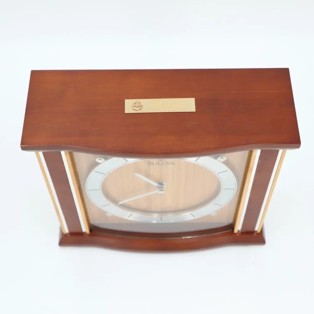 Bulova Empire Bamboo Mantel Clock Quartz 9.5 x 10 Inches Brown Silver